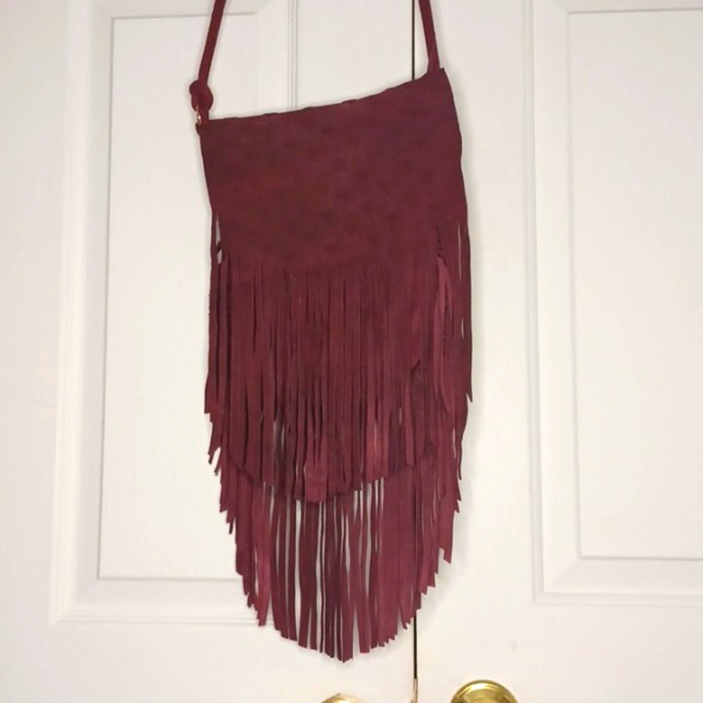 P13- Fringed Burgundy Shoulder/Crossbody Bag